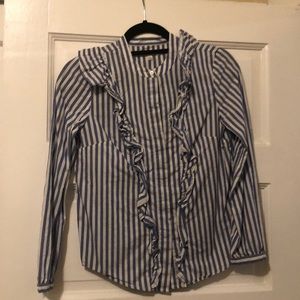 Madewell ruffle top in blue and white stripe